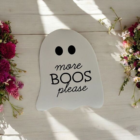 Adorable Wooden Ghost Halloween Figure More Boos Please New! - Picture 1 of 4